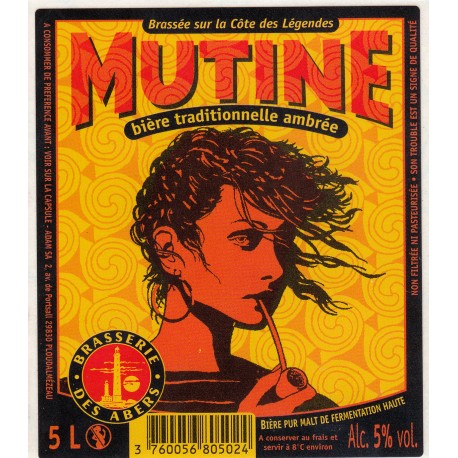Etiquette de bière - Mutine - Bière traditionnelle ambrée - 5L