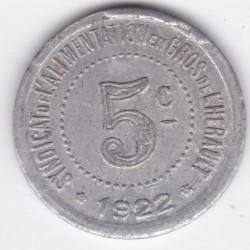 Monnaie de nécessité - 5c - Syndicat de l'alimentation en Gros de l'Hérault - 1922