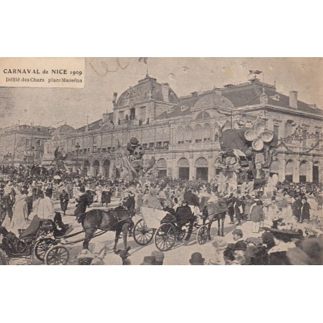 Carte postale - Carnaval de Nice 1909 - Défilé des chars place Masséna
