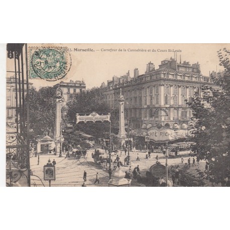 Carte postale - Marseille - Carrefour de la Cannebière et du cours St-Louis