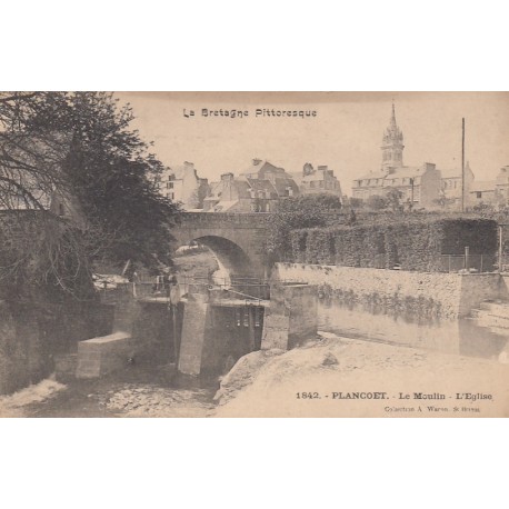 Carte postale - Plancöet - Le moulin - L'église