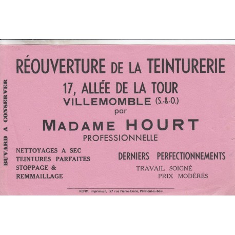 Buvard - Teinturerie Madame HOURT - Villemomble